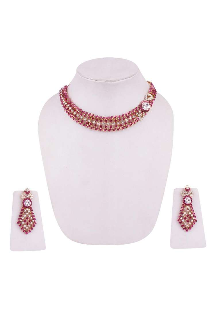 Pink Gold Plated Brass Jewellery Set - Indya