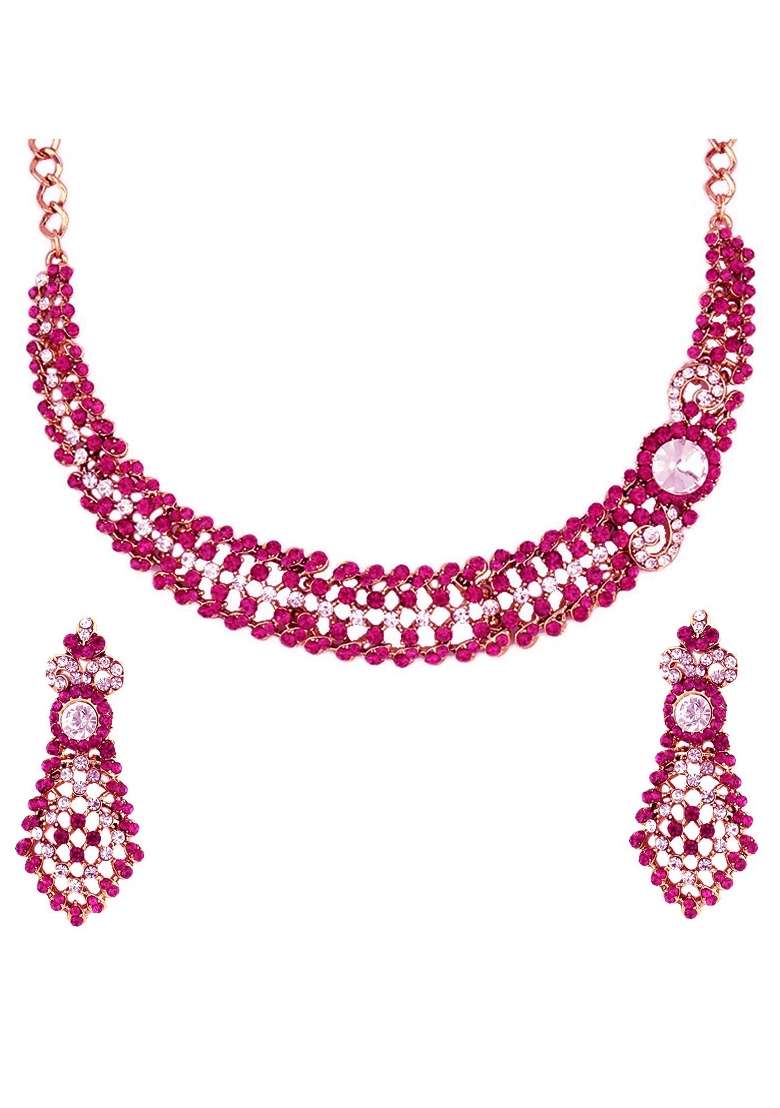 Pink Gold Plated Brass Jewellery Set - Indya