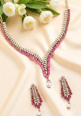 Pink Gold Plated Brass Jewellery Set - Indya