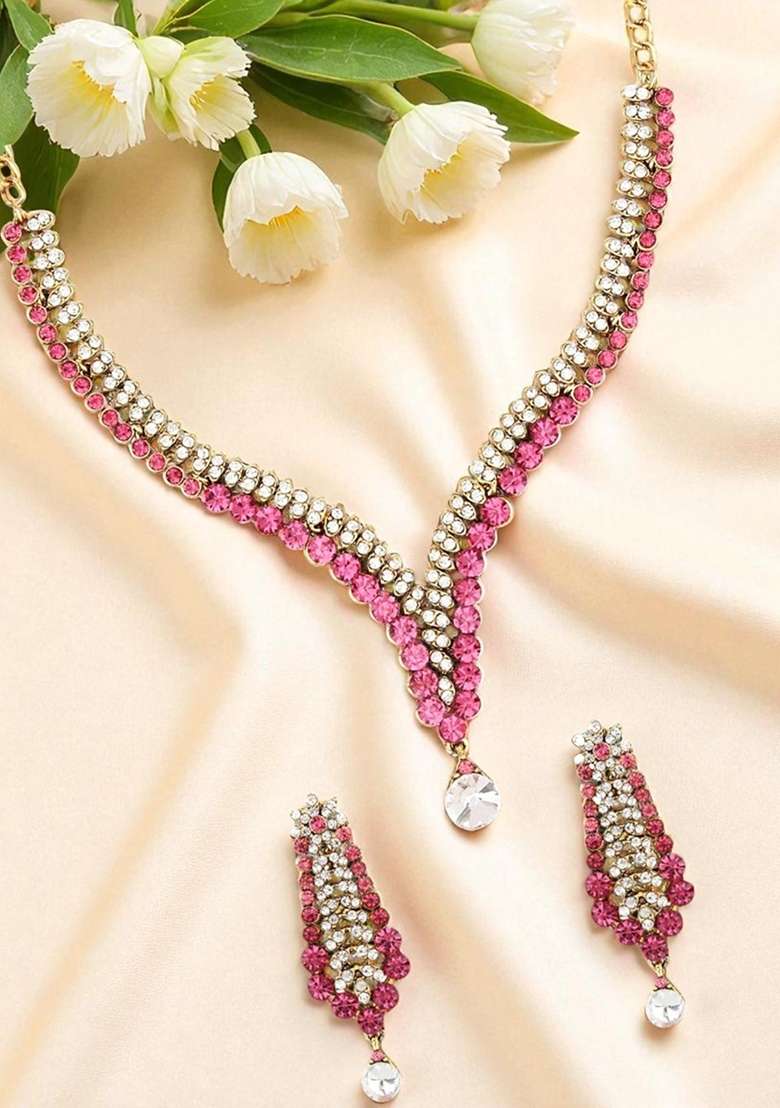 Pink Gold Plated Brass Jewellery Set - Indya