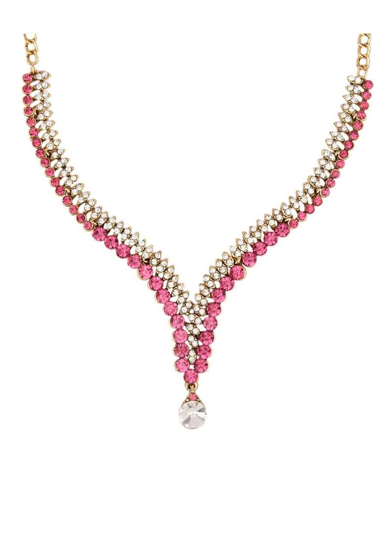 Pink Gold Plated Brass Jewellery Set - Indya