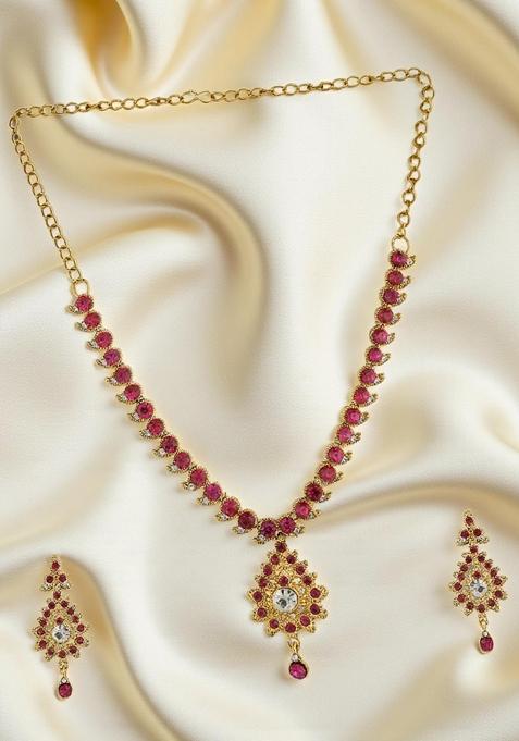 Pink Gold Plated Brass Jewellery Set