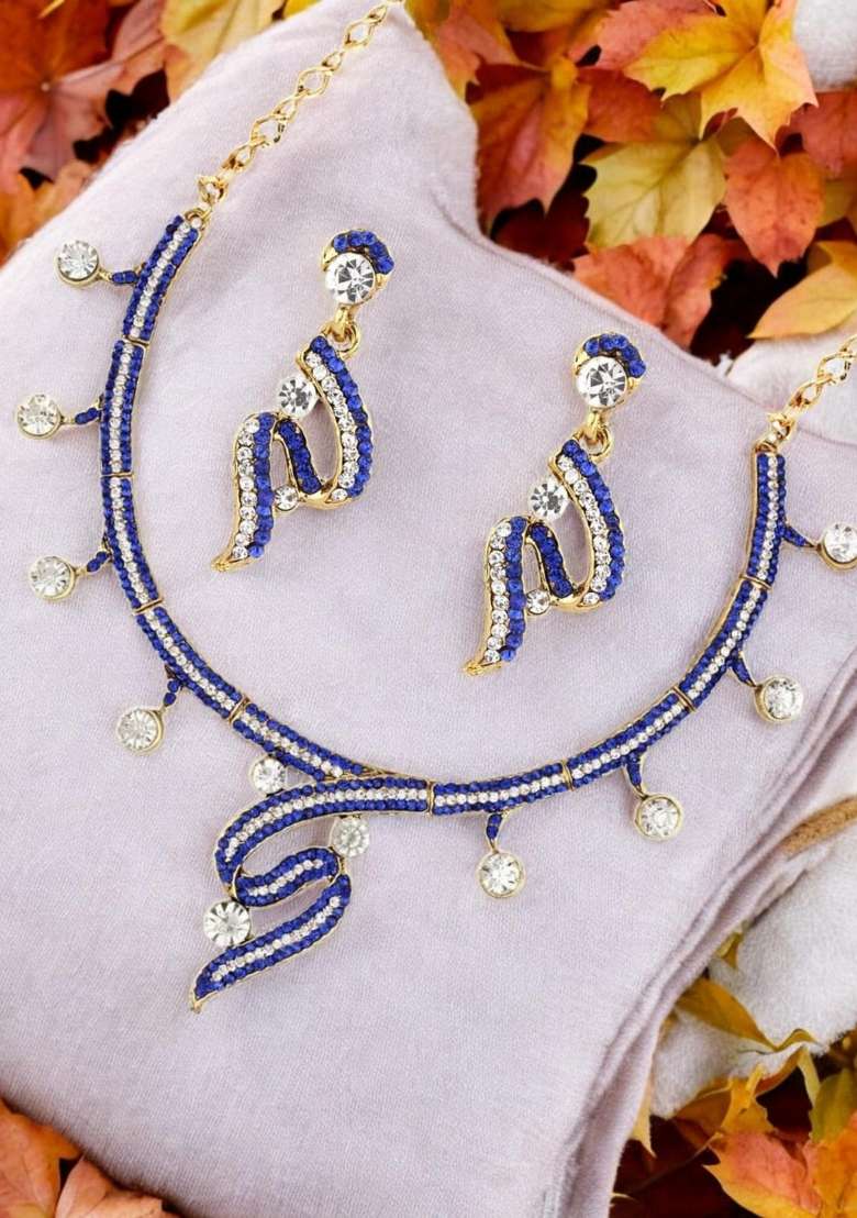 Blue Gold Plated Brass Jewellery Set - Indya