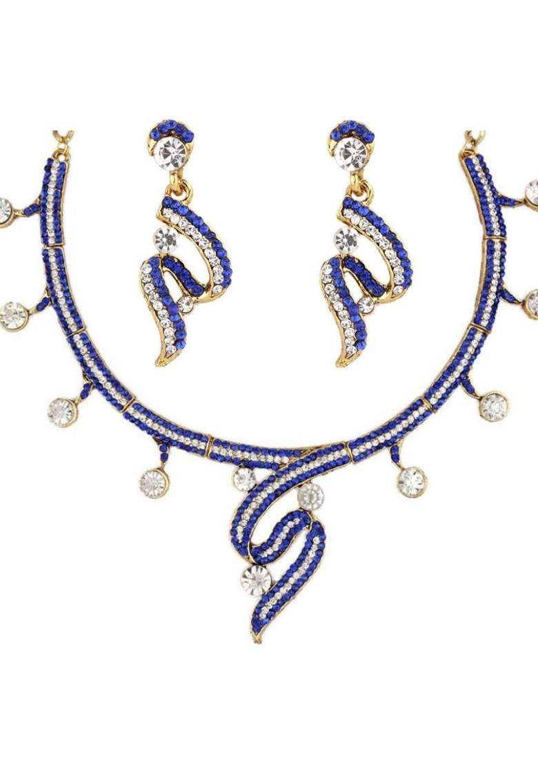 Blue Gold Plated Brass Jewellery Set - Indya