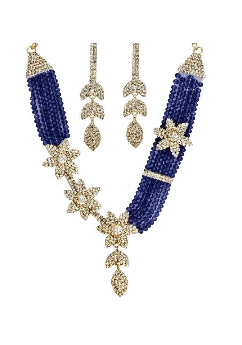 Blue Gold Plated Brass Jewellery Set - Indya