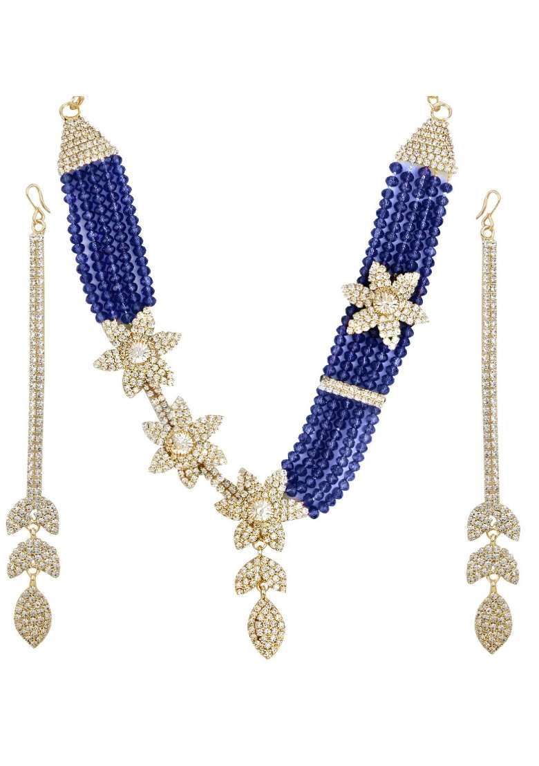 Blue Gold Plated Brass Jewellery Set - Indya