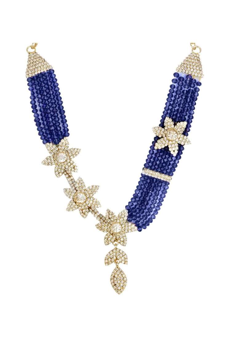 Blue Gold Plated Brass Jewellery Set - Indya