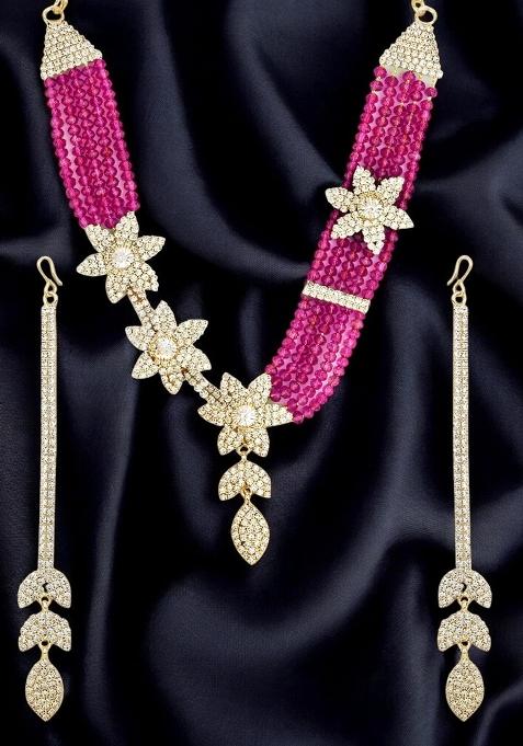 Pink Gold Plated Brass Jewellery Set