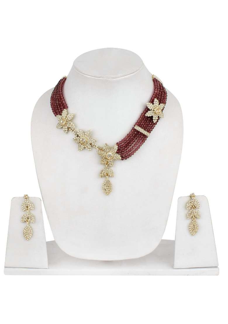 Brown Gold Plated Brass Jewellery Set - Indya