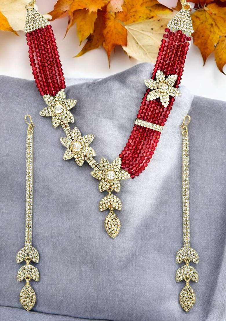 Red Gold Plated Brass Jewellery Set - Indya