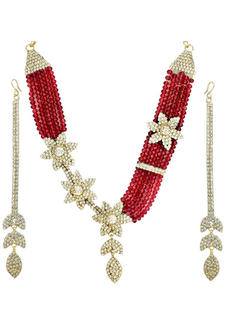 Red Gold Plated Brass Jewellery Set - Indya