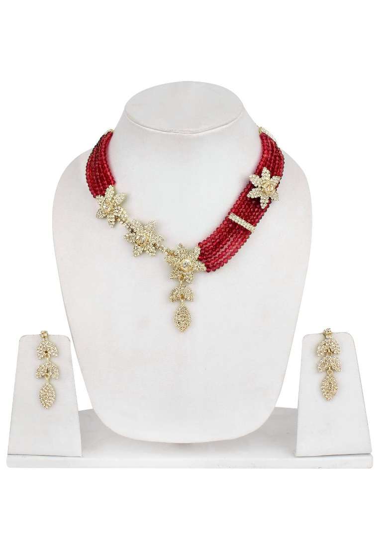 Red Gold Plated Brass Jewellery Set - Indya