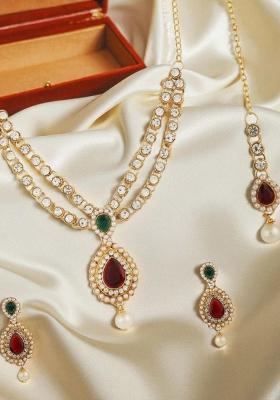 Multicolor Gold Plated Brass Jewellery Set - Indya