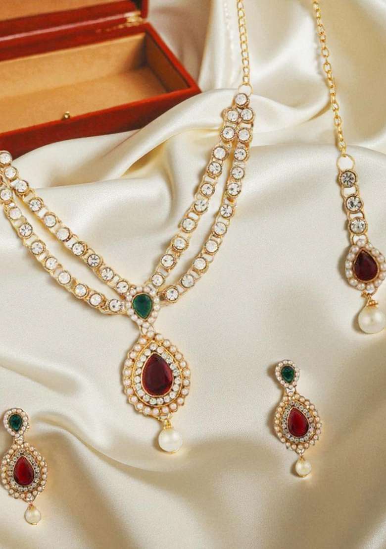 Multicolor Gold Plated Brass Jewellery Set - Indya