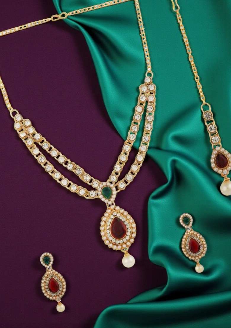 Multicolor Gold Plated Brass Jewellery Set - Indya
