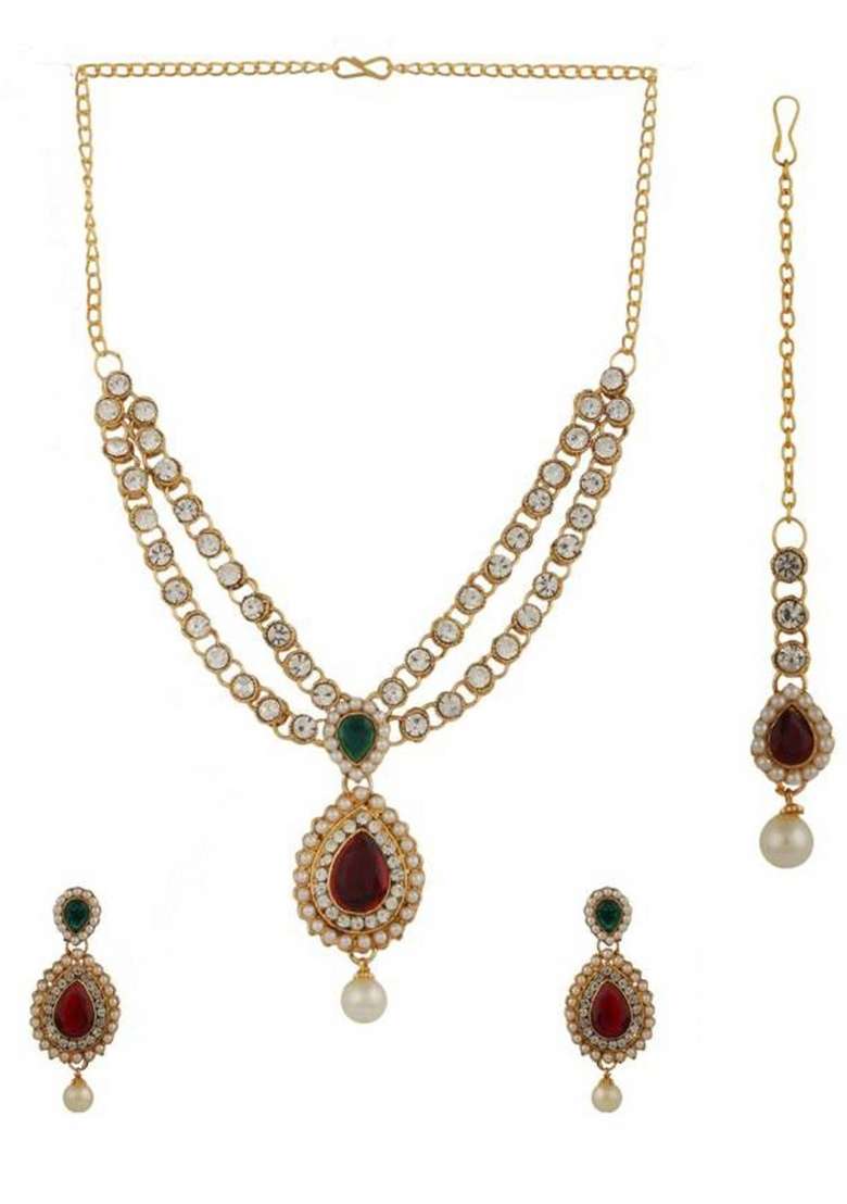 Multicolor Gold Plated Brass Jewellery Set - Indya