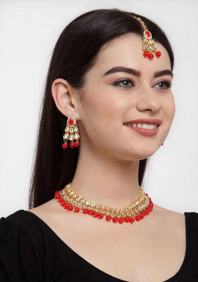 Red Gold Plated Brass Jewellery Set - Indya