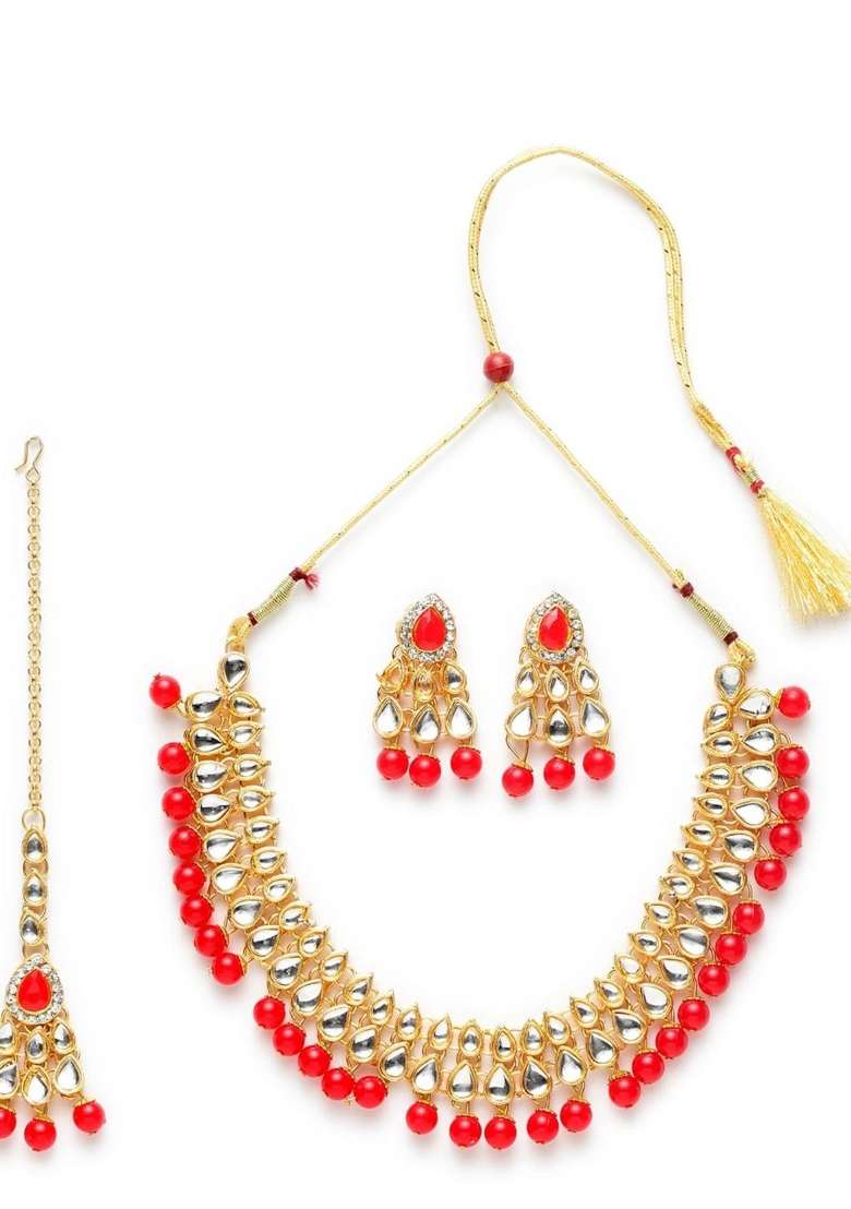Red Gold Plated Brass Jewellery Set - Indya