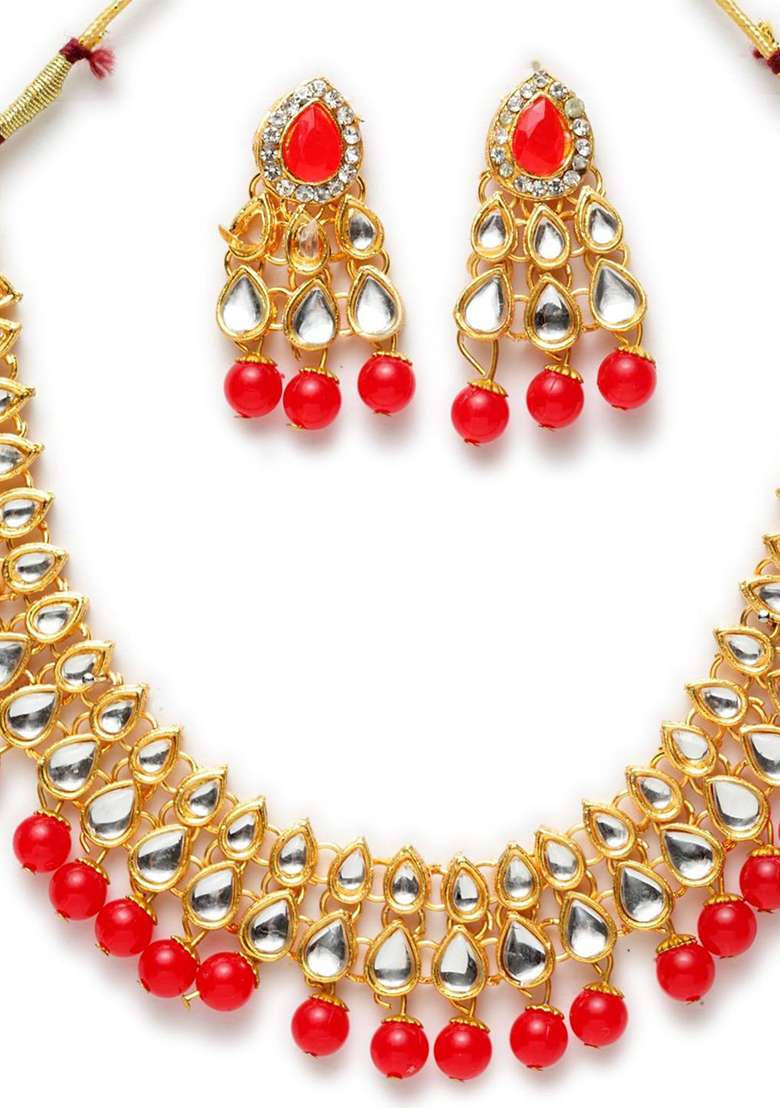 Red Gold Plated Brass Jewellery Set - Indya