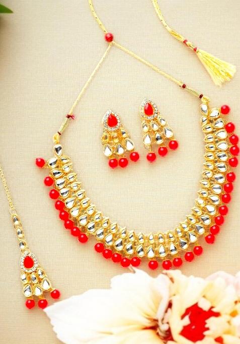 Red Gold Plated Brass Jewellery Set