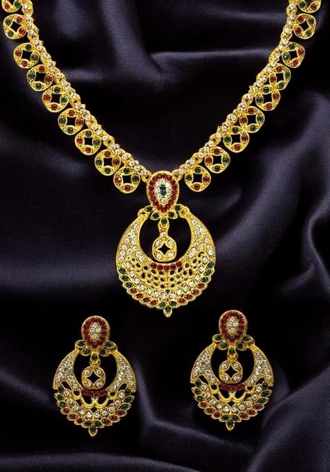 Multicolor Gold Plated Brass Jewellery Set