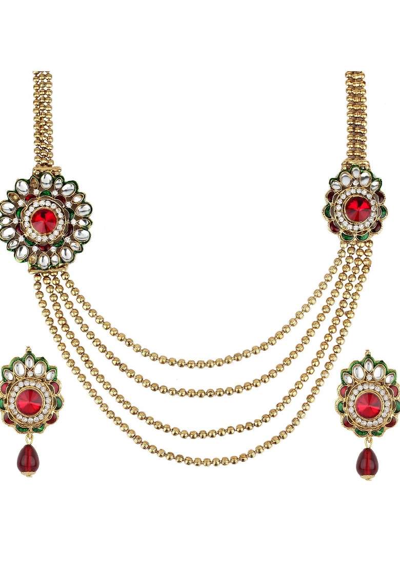 Multicolor Gold Plated Brass Jewellery Set - Indya