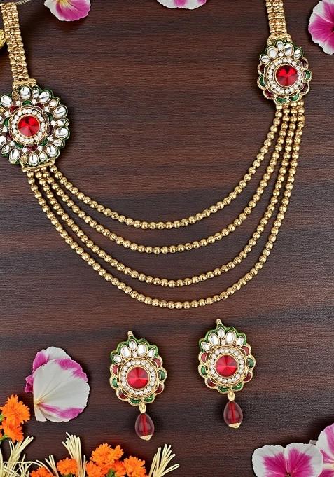 Multicolor Gold Plated Brass Jewellery Set