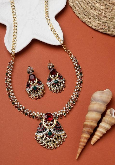 Multicolor Gold Plated Brass Jewellery Set