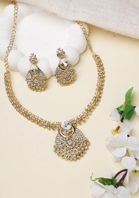 White Gold Plated Brass Jewellery Set - Indya