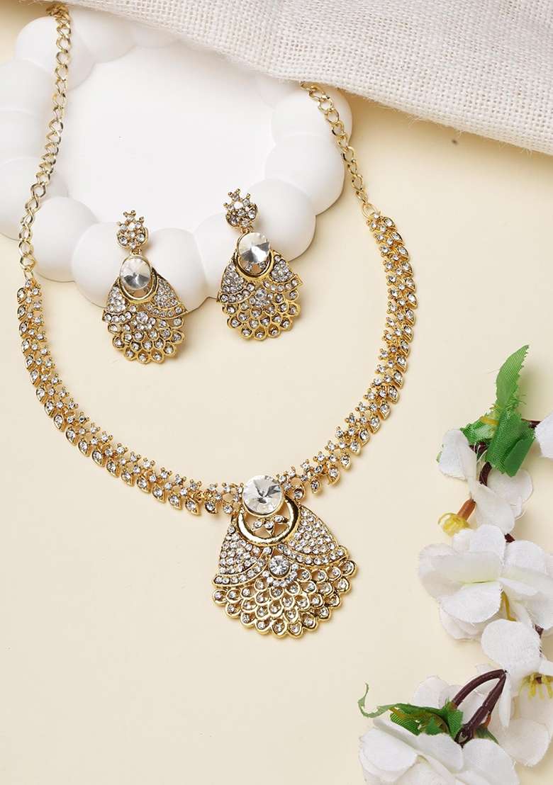 White Gold Plated Brass Jewellery Set - Indya