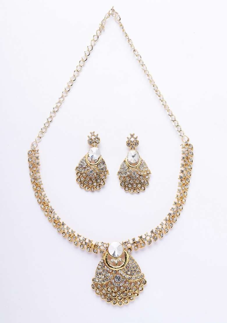 White Gold Plated Brass Jewellery Set - Indya