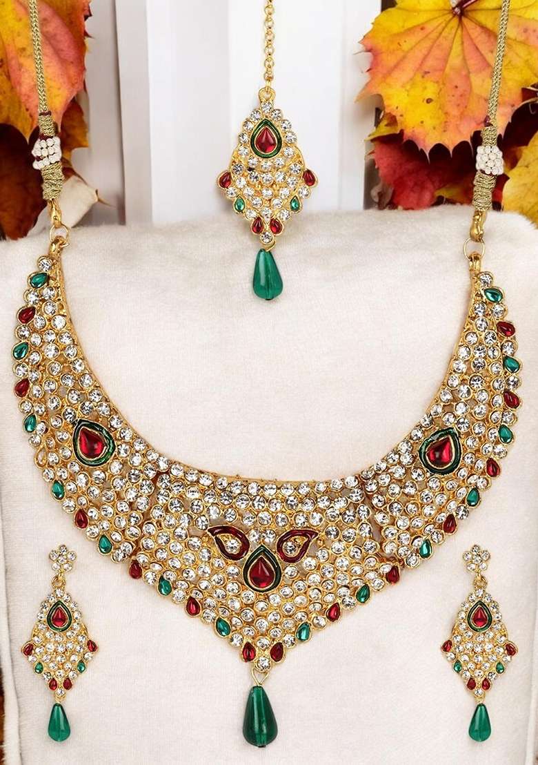 Multicolor Gold Plated Brass Jewellery Set - Indya
