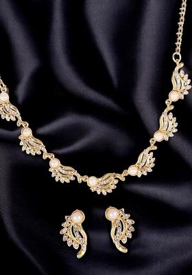 White Gold Plated Brass Jewellery Set - Indya
