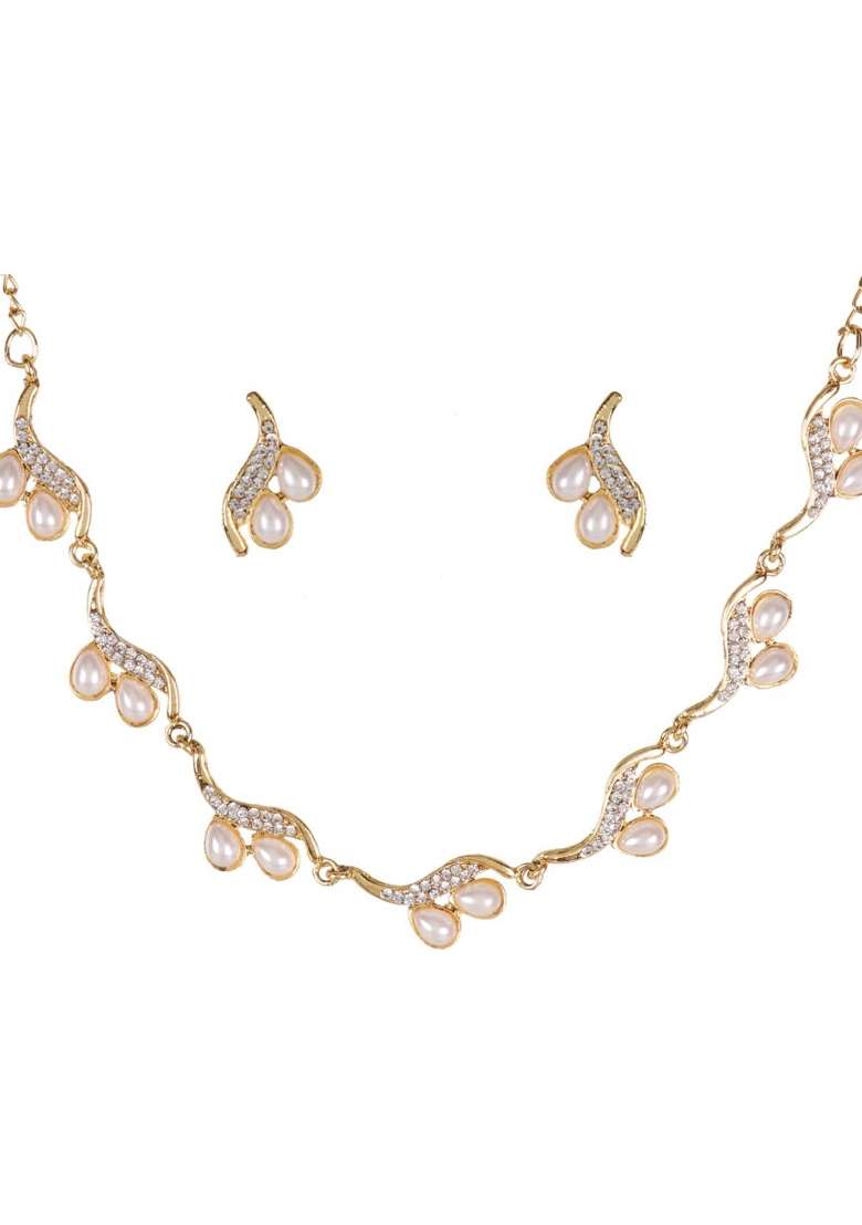 White Gold Plated Brass Jewellery Set - Indya