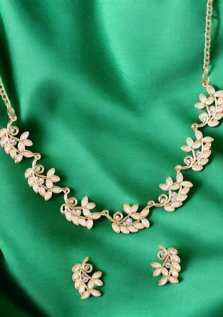 White Gold Plated Brass Jewellery Set - Indya