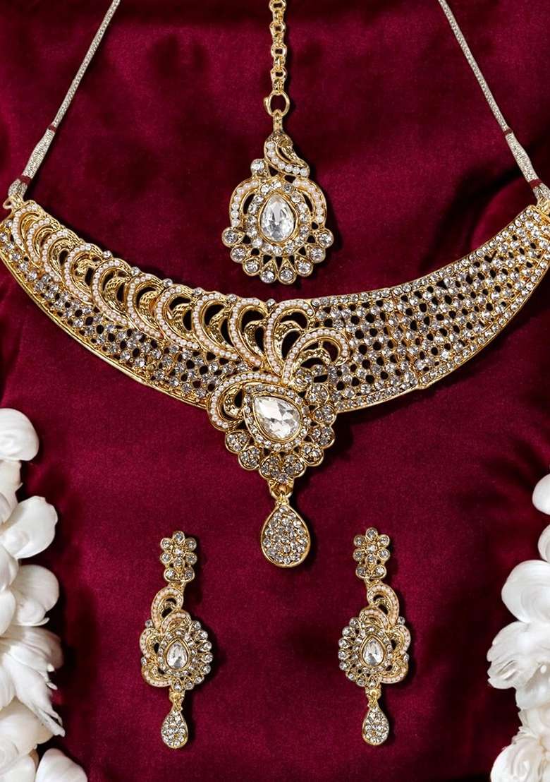 White Gold Plated Brass Jewellery Set - Indya