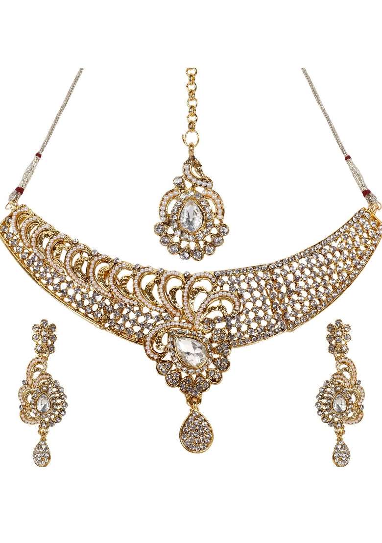 White Gold Plated Brass Jewellery Set - Indya