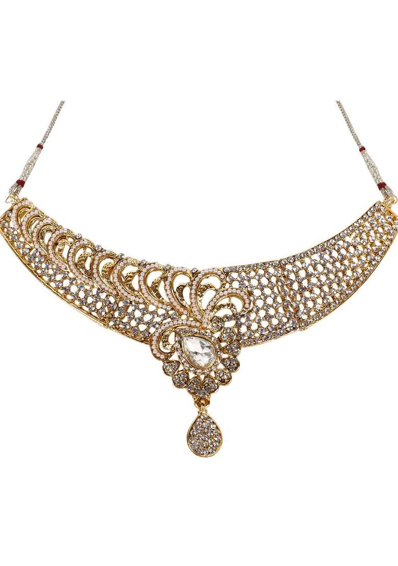 White Gold Plated Brass Jewellery Set - Indya