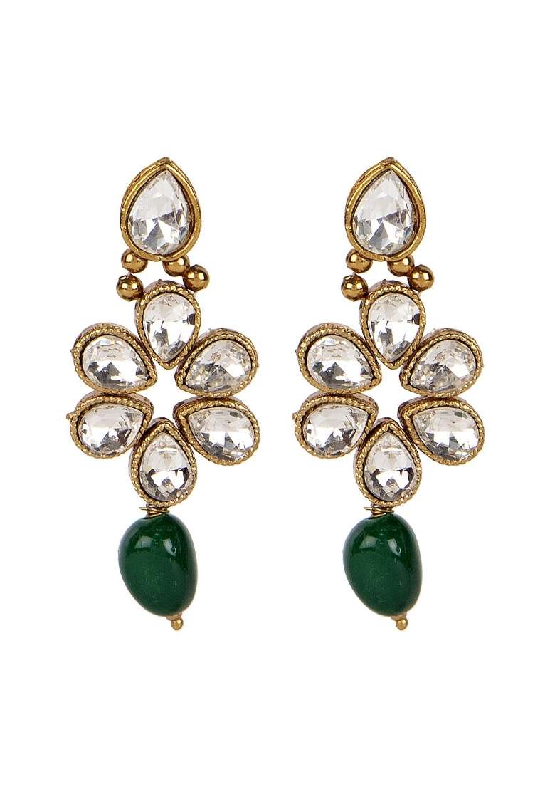 Green Gold Plated Brass Jewellery Set - Indya