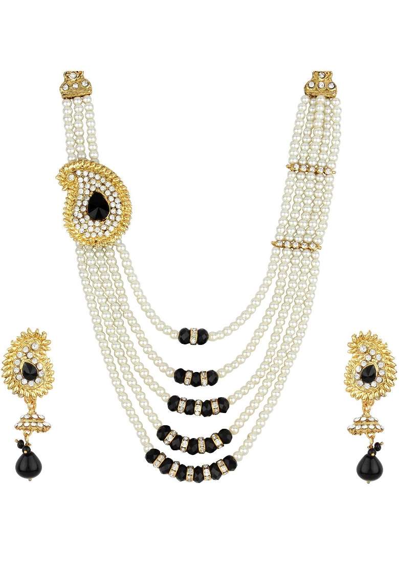 White Gold Plated Brass Jewellery Set - Indya
