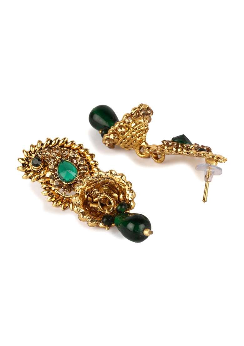 Green Gold Plated Brass Jewellery Set - Indya