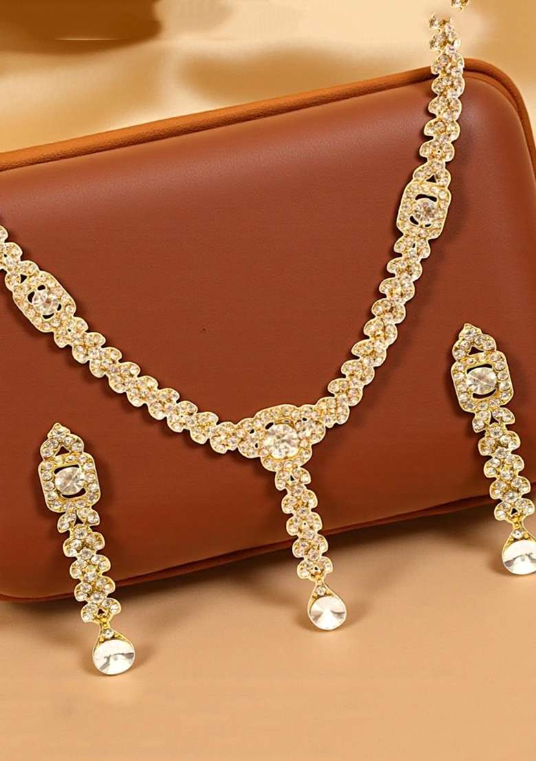 White Gold Plated Brass Jewellery Set - Indya
