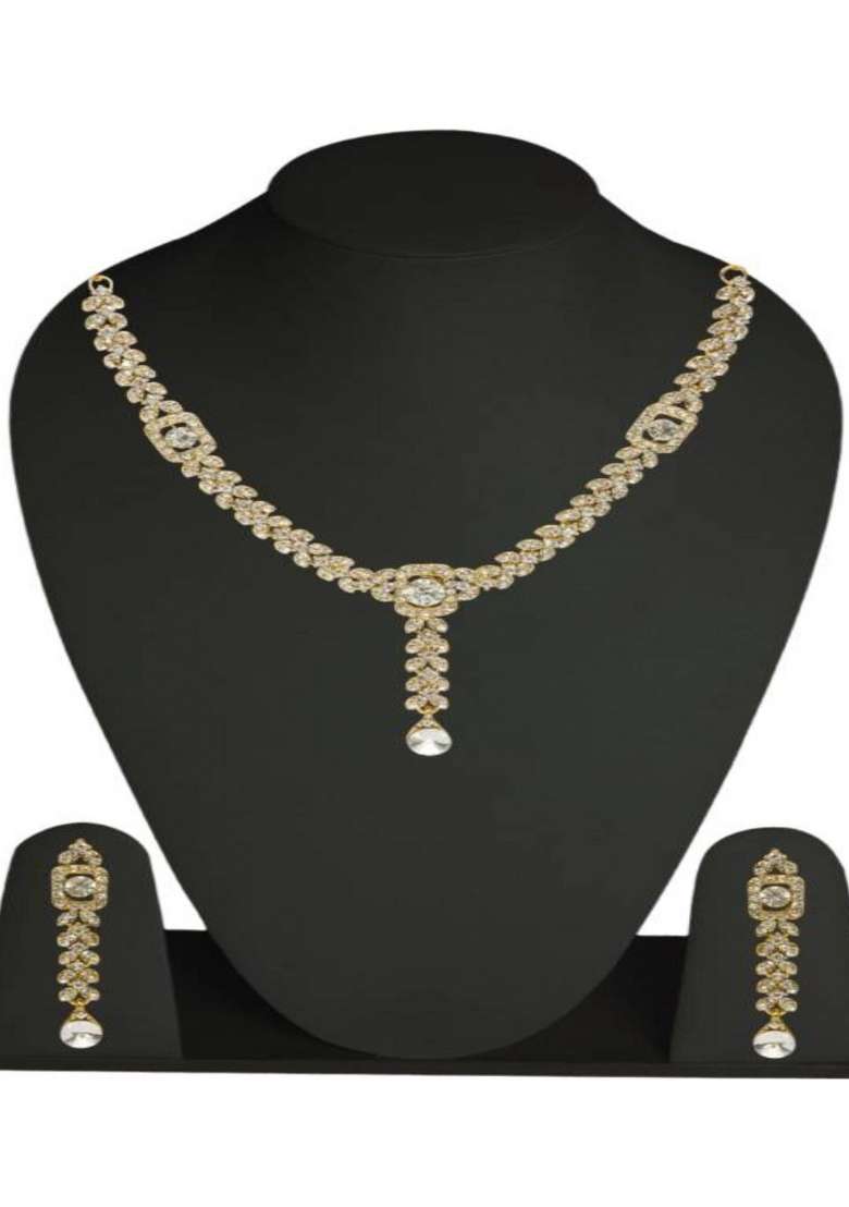 White Gold Plated Brass Jewellery Set - Indya