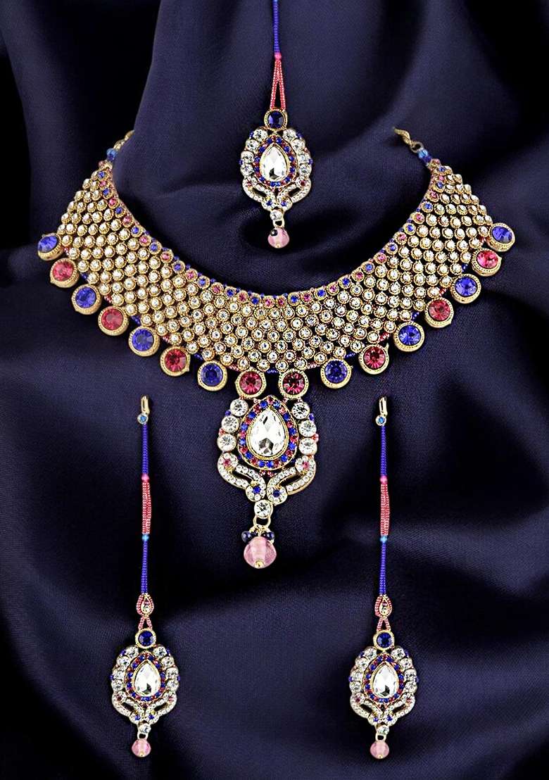 Multicolor Gold Plated Brass Jewellery Set - Indya