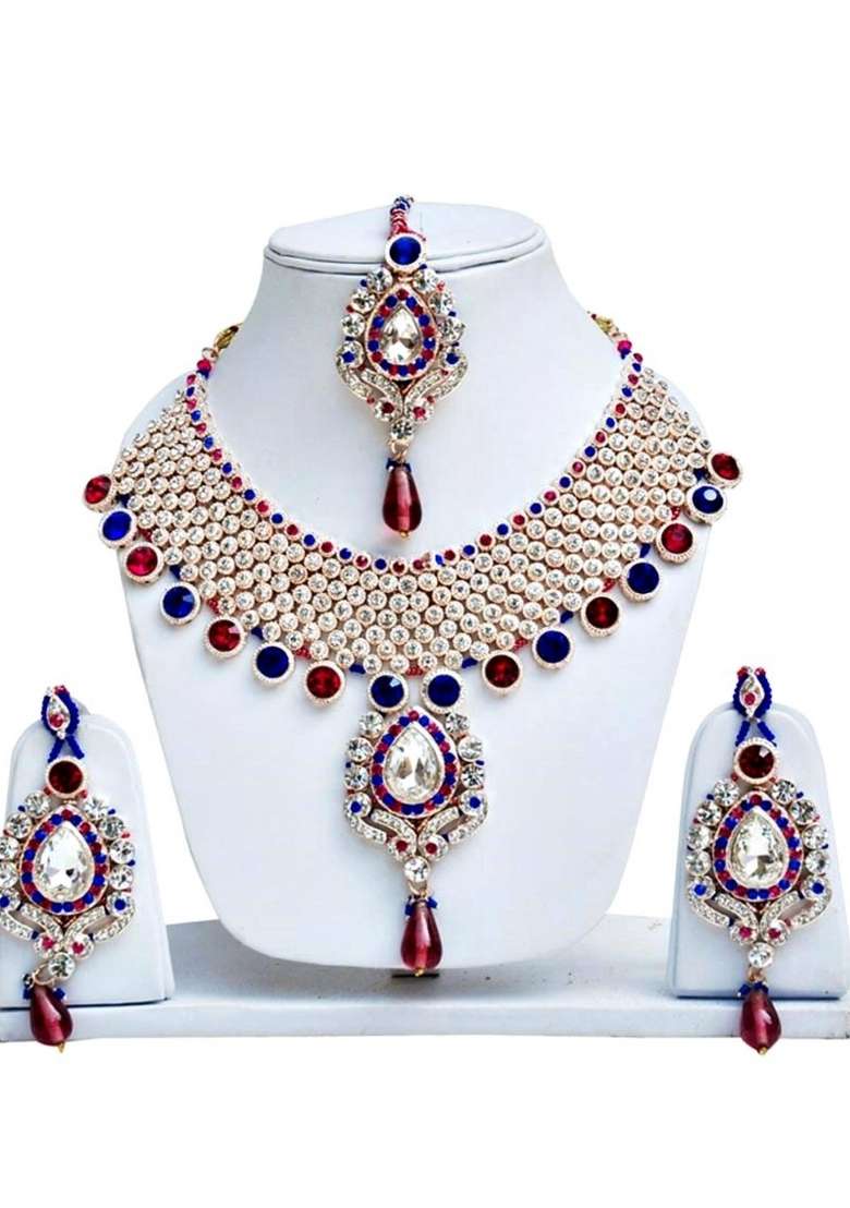 Multicolor Gold Plated Brass Jewellery Set - Indya