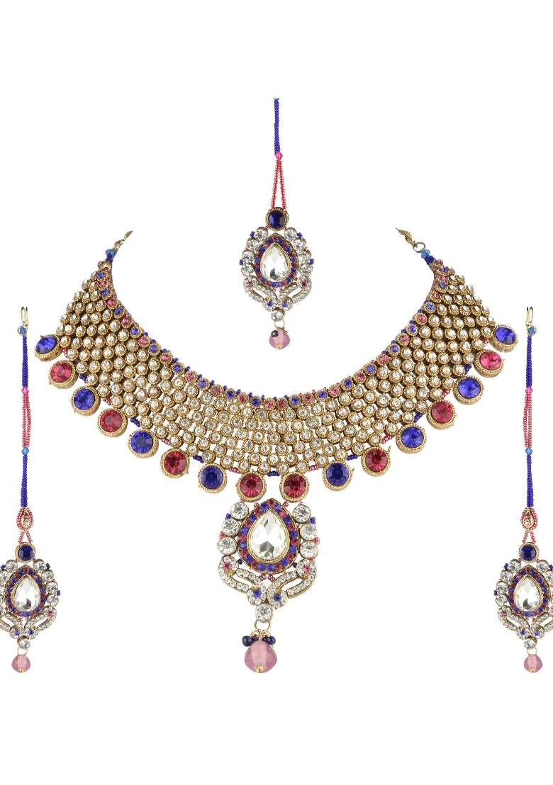 Multicolor Gold Plated Brass Jewellery Set - Indya