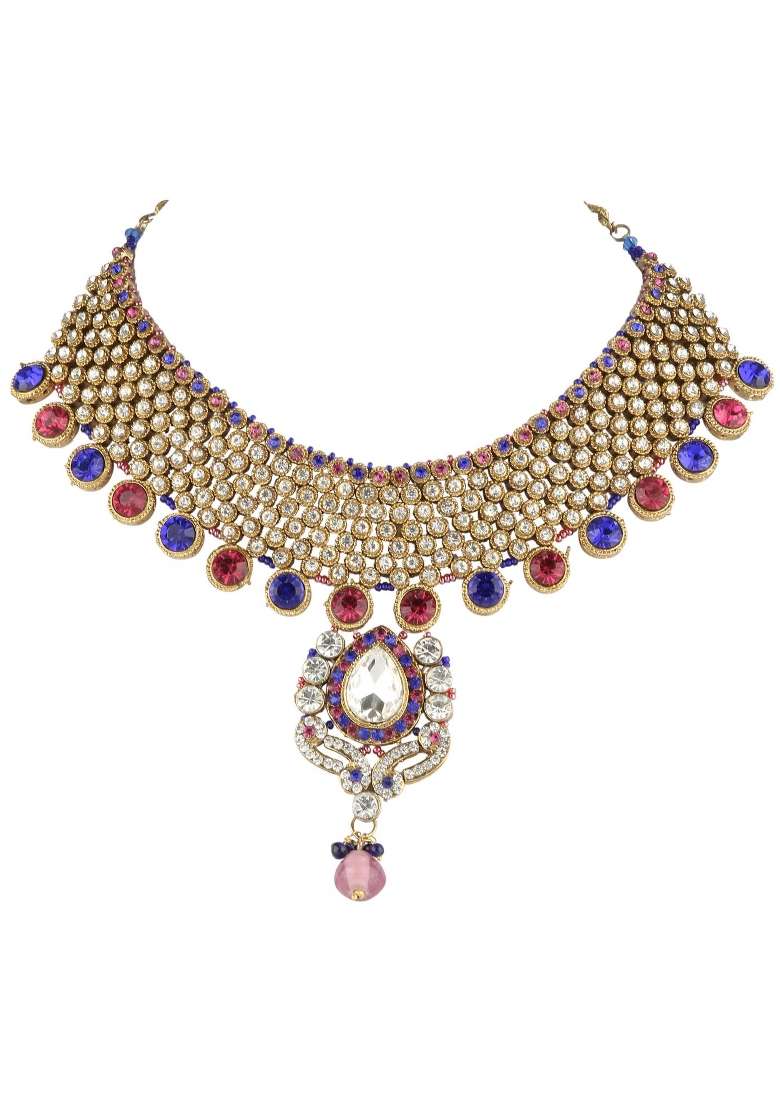 Multicolor Gold Plated Brass Jewellery Set - Indya
