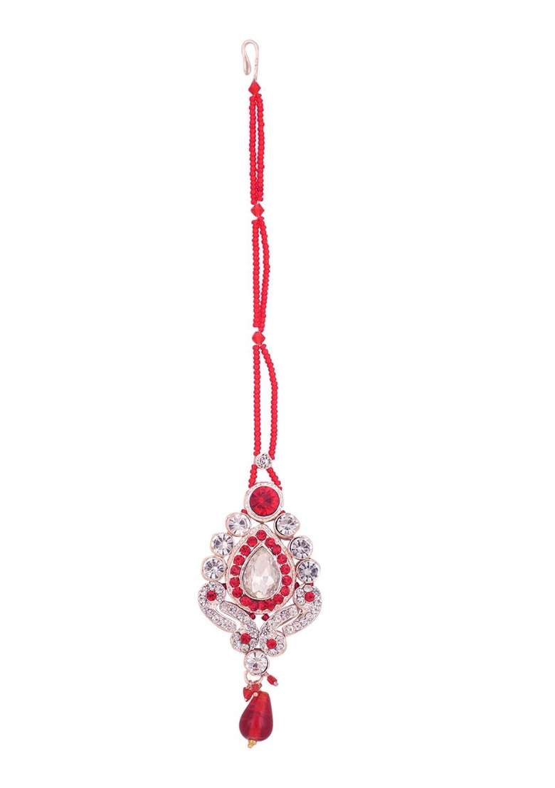 Red Silver Plated Brass Jewellery Set - Indya
