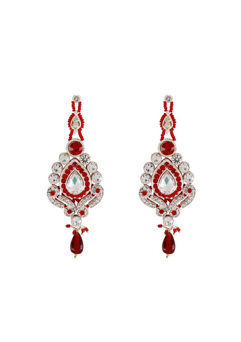Red Silver Plated Brass Jewellery Set - Indya