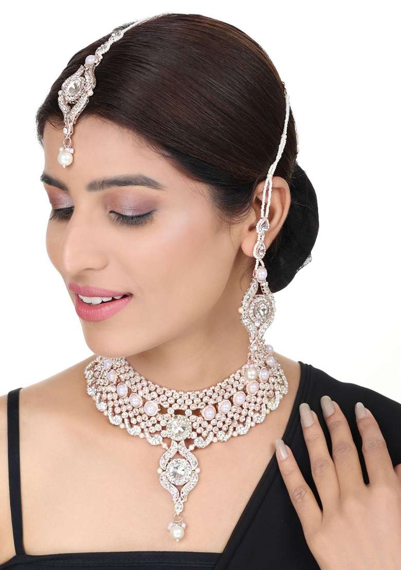 White Gold Plated Brass Jewellery Set - Indya